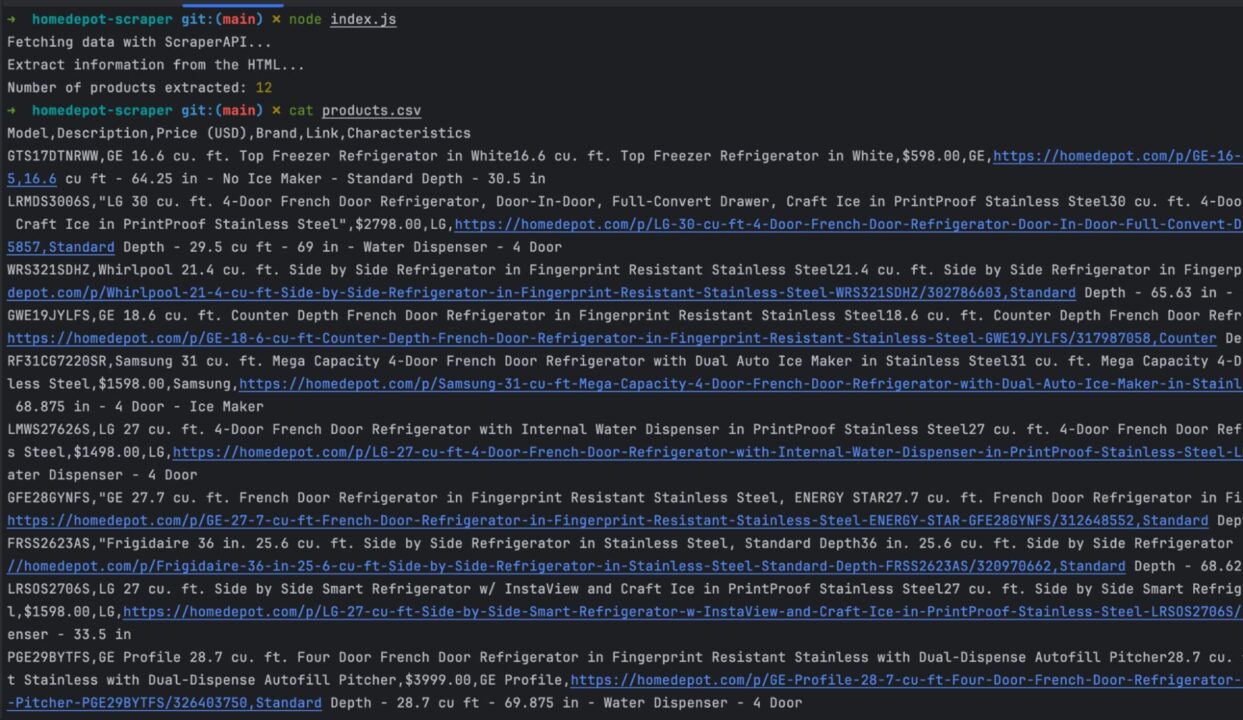Ergebnisse der Ausführung des Codes mit dem Befehl „node index.js“.