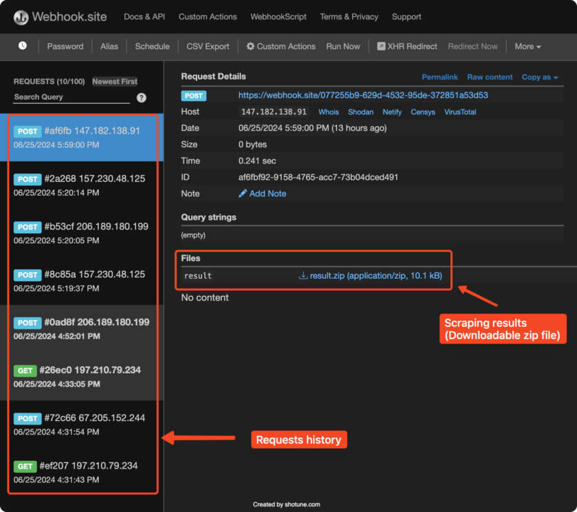 Pengikisan webhook menghasilkan data masuk 