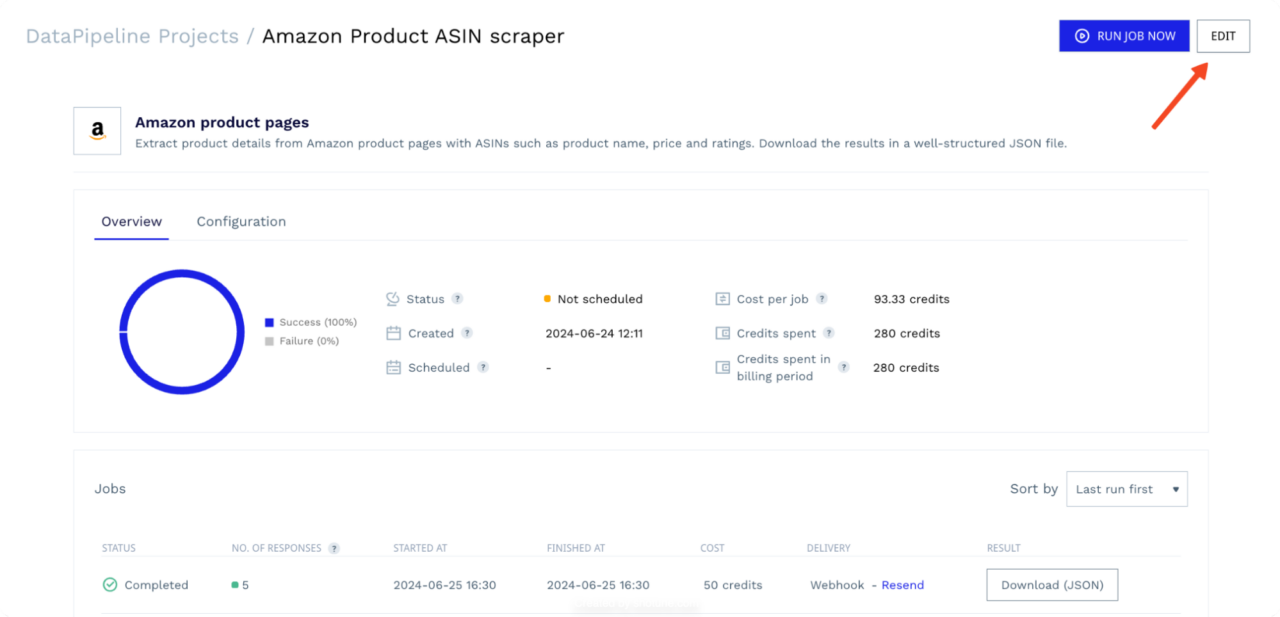 Hinzufügen des Webhooks zu DataPipeline