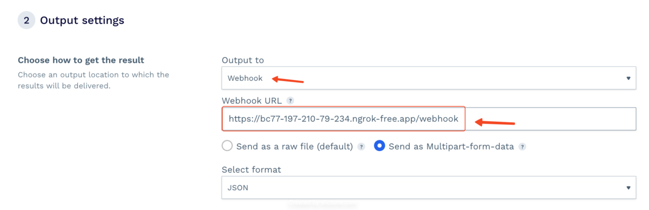 Memilih webhook sebagai output di DataPipeline