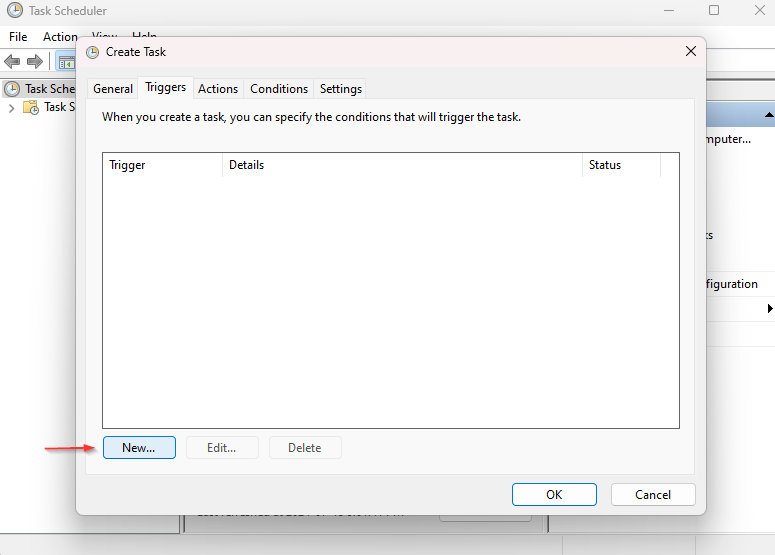 Erstellen eines neuen Triggers mit dem Windows-Taskplaner