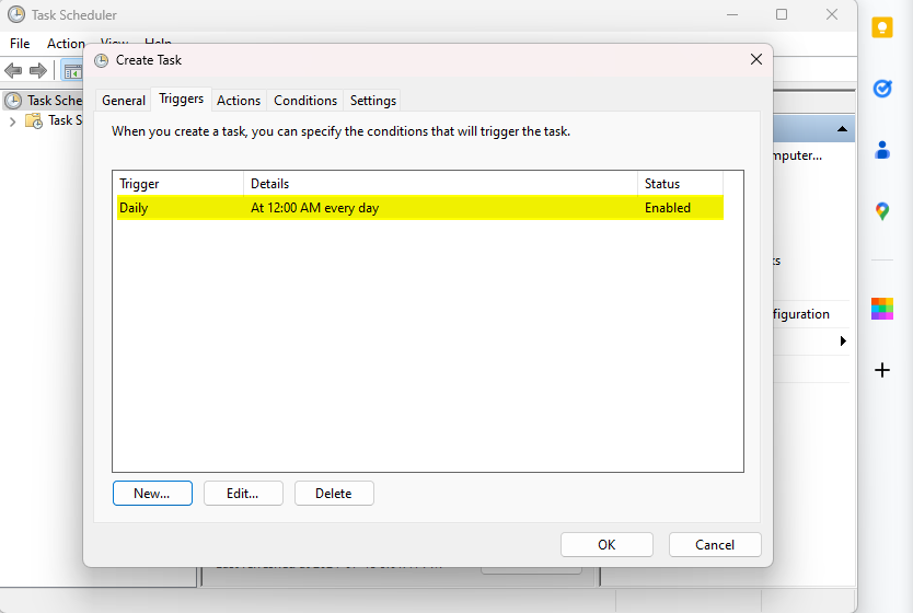 Speichern des Triggers mit dem Windows-Taskplaner