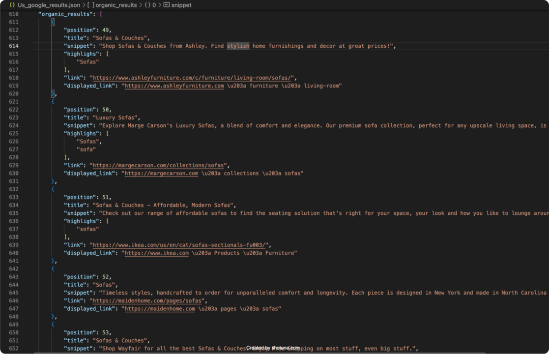 JSON-Datei mit lokalisierten Daten aus den USA