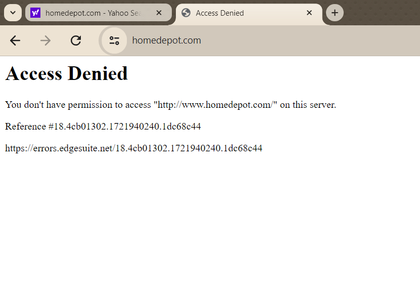 Blockierter Zugriff auf die Home Depot-Webseite