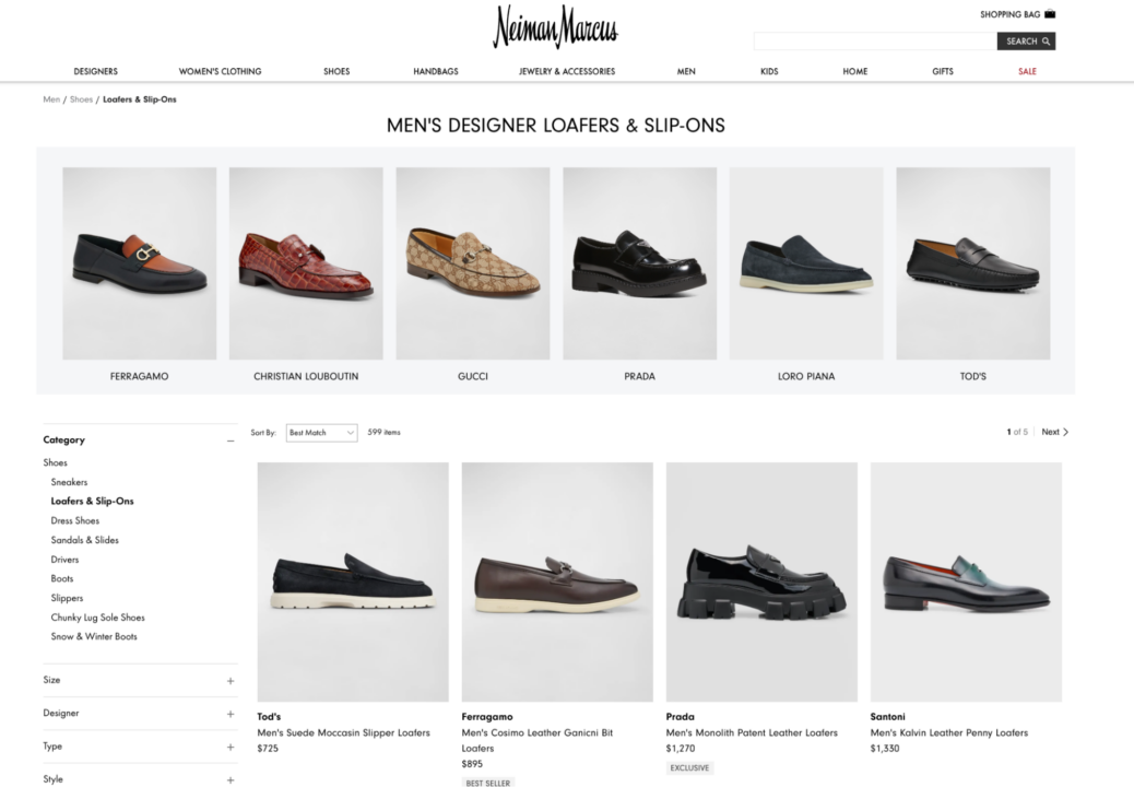 Halaman kategori sepatu pria Neiman Marcus