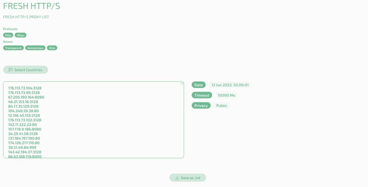 Daftar proxy dari Open Proxy Space