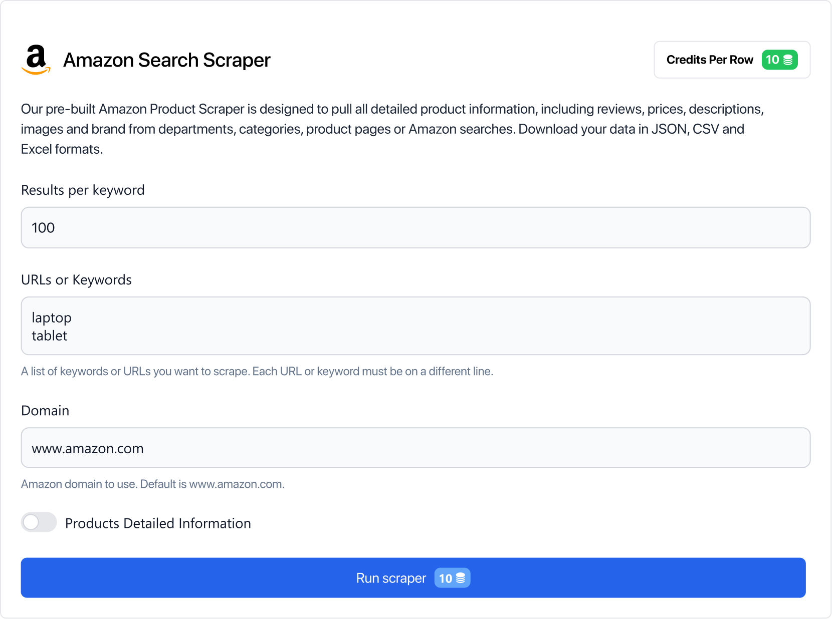 Amazon Search Scraper-Seite