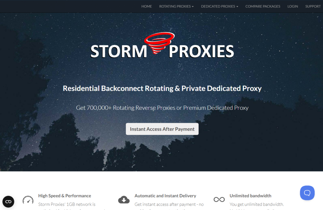 Halaman dasbor proxy konsumen Storm Proxies