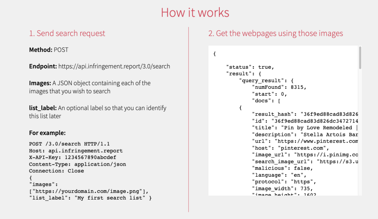 Beispielantwort für die API für die umgekehrte Bildsuche