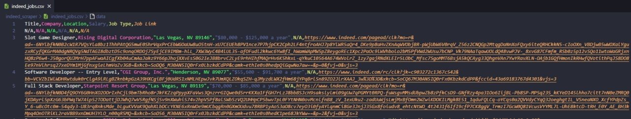 CSV -Datei mit tatsächlich Joblisten und detaillierten Informationen