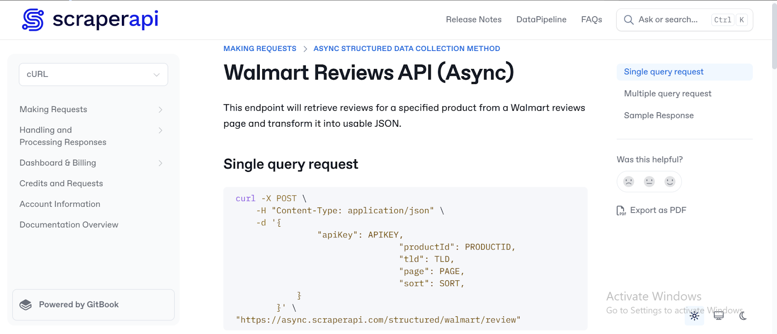 Scraperapi -Ressource: Anweisungen zur Verwendung von Walmart Reviews API (Async)