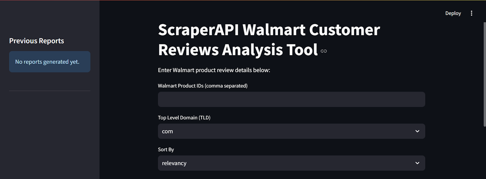 Führen Sie die Anwendung aus, um Walmart -Kundenbewertungen mit Scraperapi und Gemini abzurufen, zu verarbeiten und zu analysieren