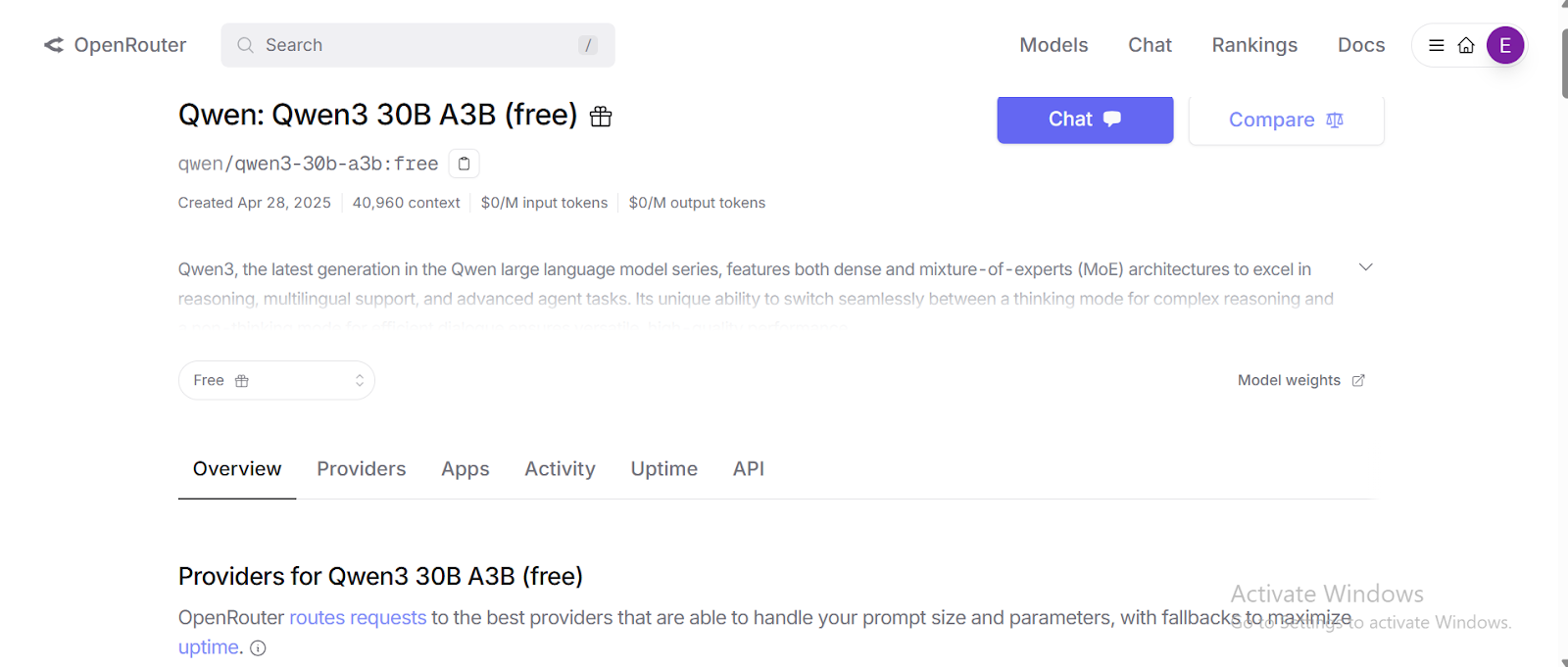 Screenshot of Openrouter