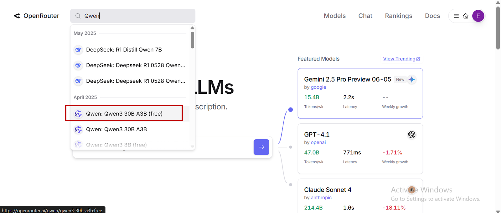 Screenshot of Openrouter
