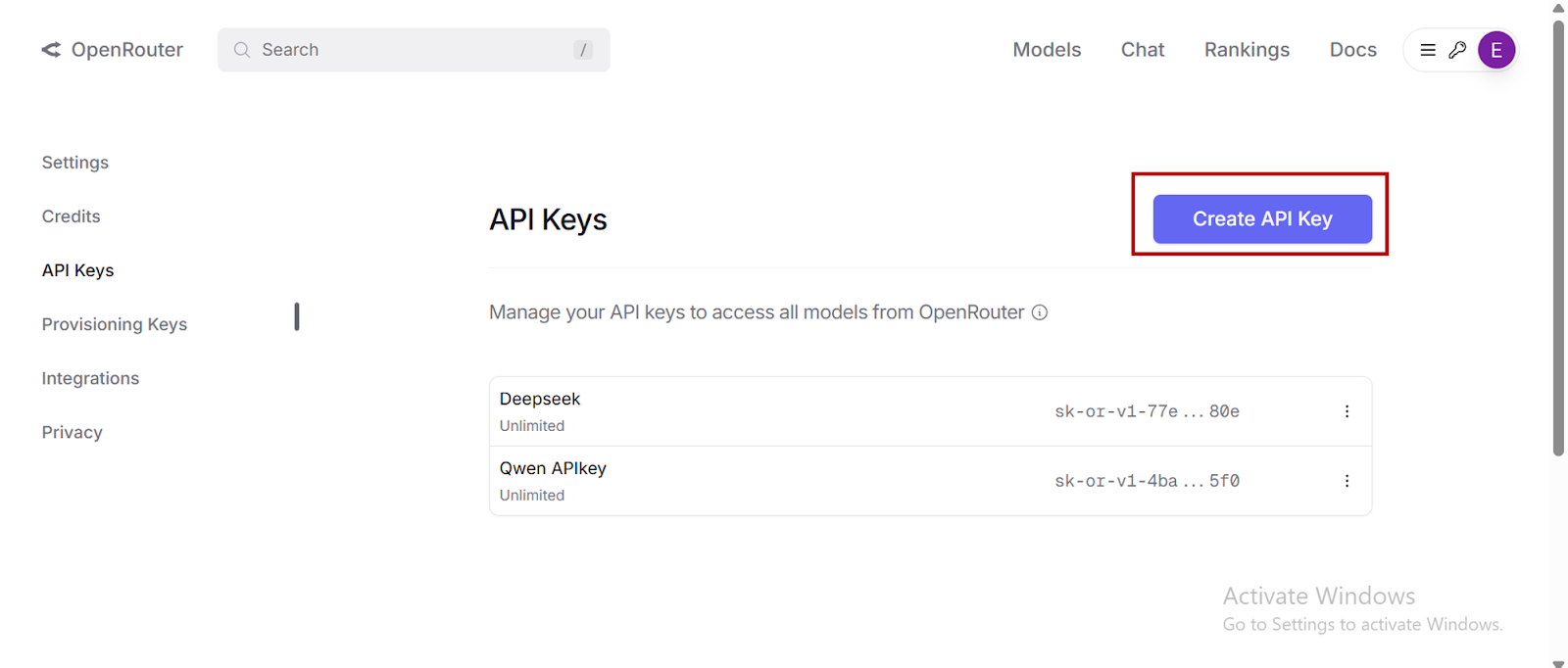 Screenshot of Openrouter